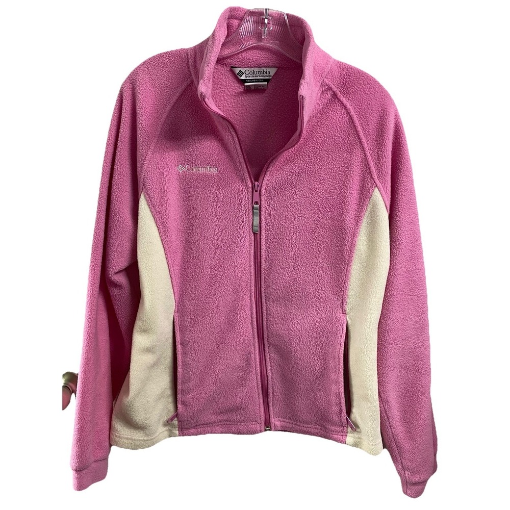 COLUMBIA Womens/Girls Youth Pink&Ivory Fleece Zip-up 18-20 Youth-S/Med. Women's